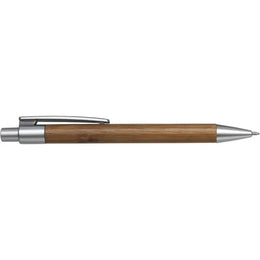 Bamboe balpen met kunststof clip, Zilver - 183993