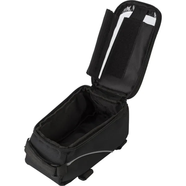 Fietstas van polyester en PVC met smartphone vak geopend, Zwart - 18433242