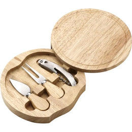 Houten kaasplank met kaasmesjes en kelnermes geopend, Beige - 184582
