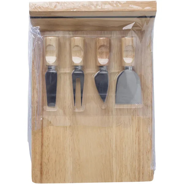 5-delige kaasset met houten kaasplank en magneetstrip in verpakking, Beige - 184657