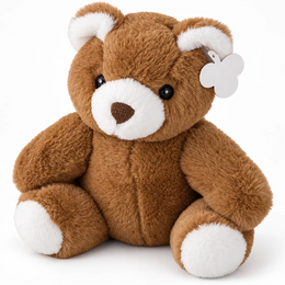 Pluche knuffelbeer met kartonnen oorlabel, zonder T-shirt, Bruin - 185012