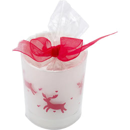 Glazen kaarsenhouder kirsten met kerstdecoratie en waxinelichtje in geschenkverpakking, Wit - 185039