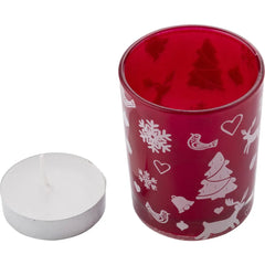 Glazen kaarsenhouder Kirsten met kerstdecoratie en waxinelichtje - Rood