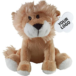 Pluche knuffel leeuw met label met bedrukking, Bruin - 185339