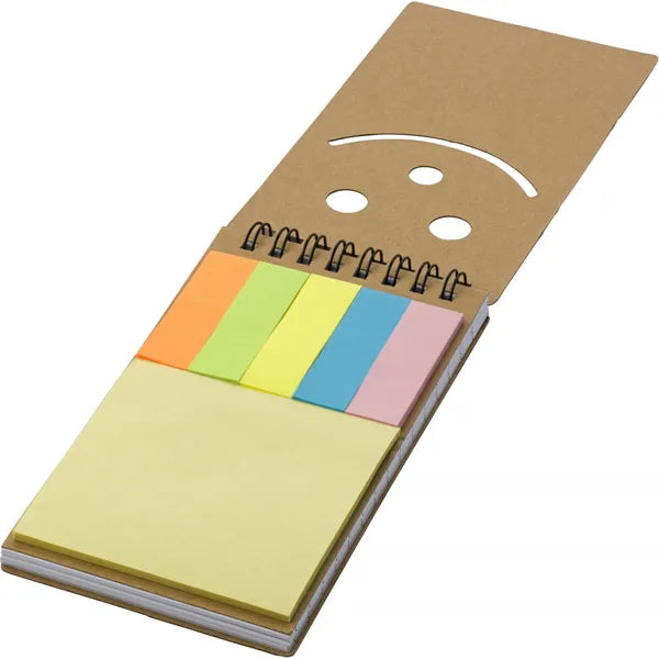 Kartonnen memoset met notitieblok en plakbriefjes geopend, Bruin - 185351