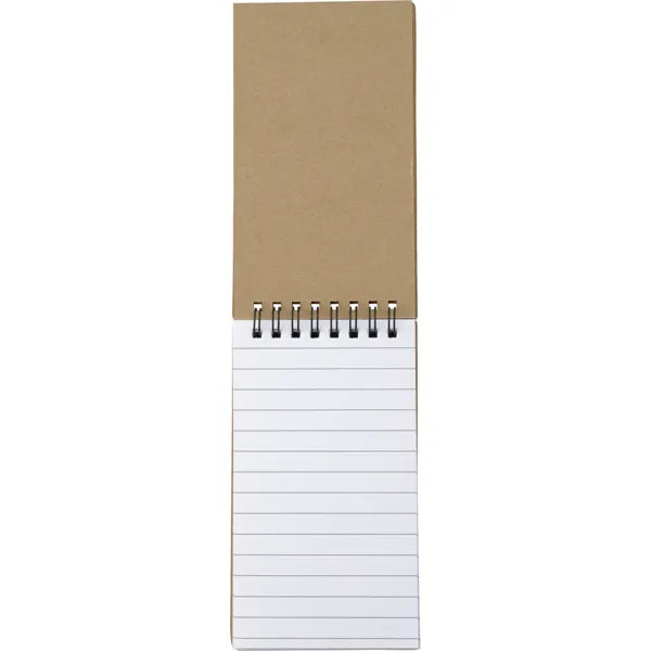Kartonnen memoset met notitieblok en plakbriefjes opengeslagen, Bruin - 185351