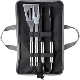 Driedelige RVS barbecue-set in non-woven draagtas geopend, Zwart - 185460