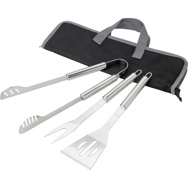 Driedelige RVS barbecue-set in non-woven draagtas, Zwart - 185460