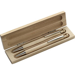 2-delige beukenhouten schrijfset balpen en vulpotlood in cassette, Bruin - 185741