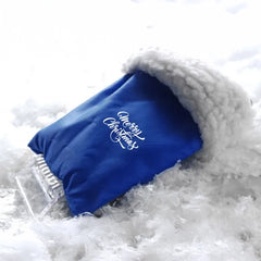 Transparante kunststof ijskrabber met gevoerde polyester want - Blauw