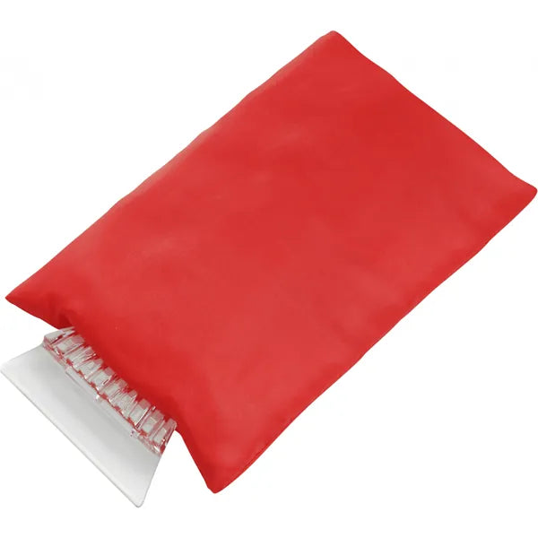 Transparante kunststof ijskrabber met gevoerde polyester want, Rood - 185817