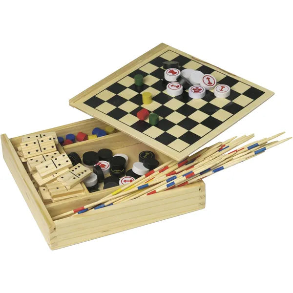 5-delige houten spellenset in opbergdoos, Bruin - 186163