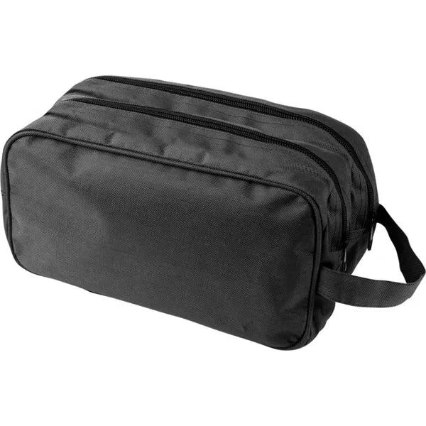 polyester toilettas met draaglus zwart 186425