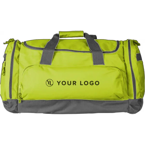 Grote sporttas van 600d polyester met ritsvakken met bedrukking, Limegroen - 186431