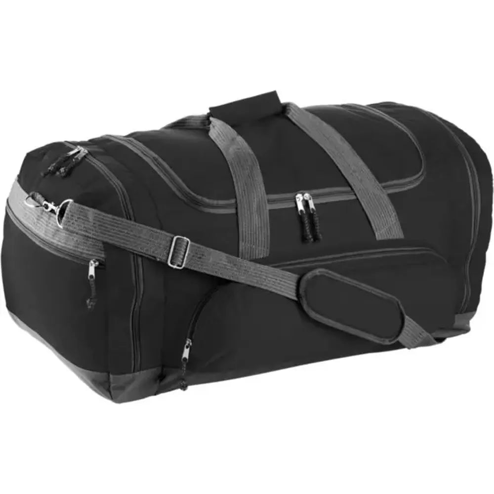 Grote sporttas van 600d polyester met ritsvakken schuin van voren, Zwart - 186431
