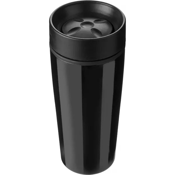 Roestvrijstalen dubbelwandige drinkbeker 450 ml met drukknop bovenaanzicht, Zwart - 186533