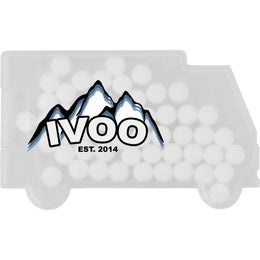 Vrachtwagen mintdoosje met logo, suikervrij en bedrukbaar promotieartikel – artikelnummer 186679