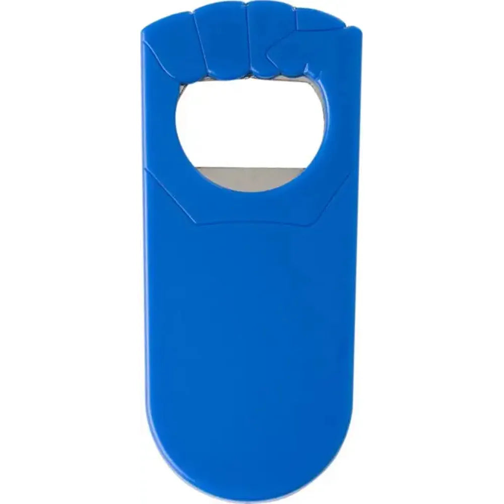 vuistvormige flessenopener stoer en bedrukbaar promotieartikel blauw 18708984