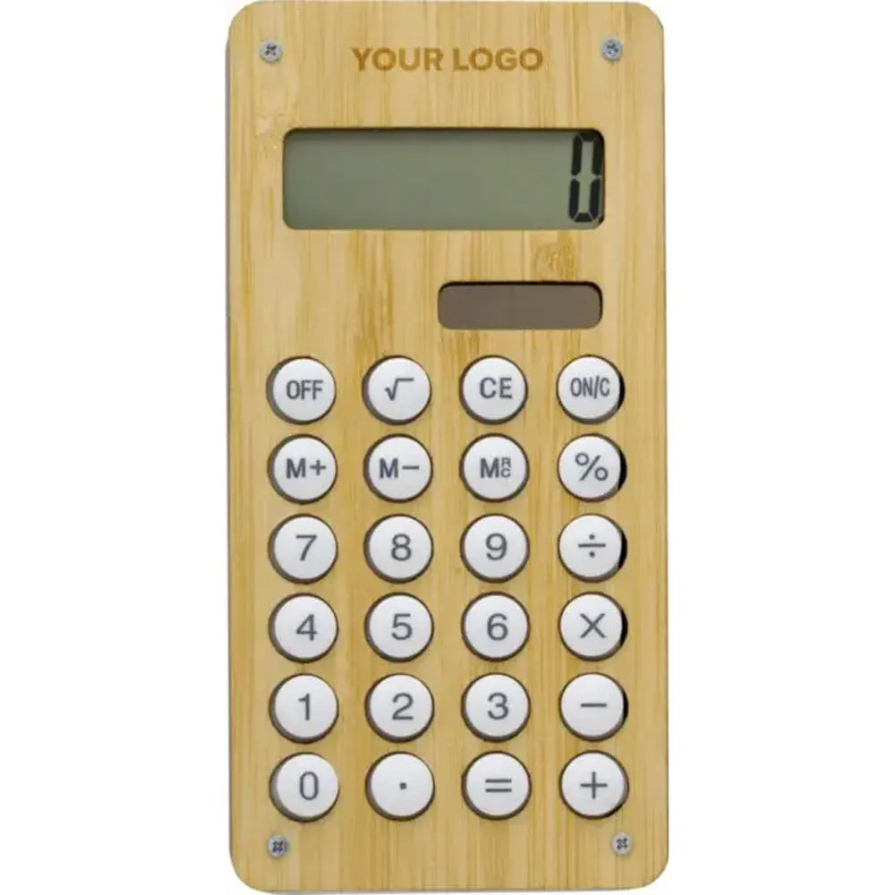 Bamboe rekenmachine thomas met doolhofspel en zonnepaneel met bedrukking, Beige - 18710931