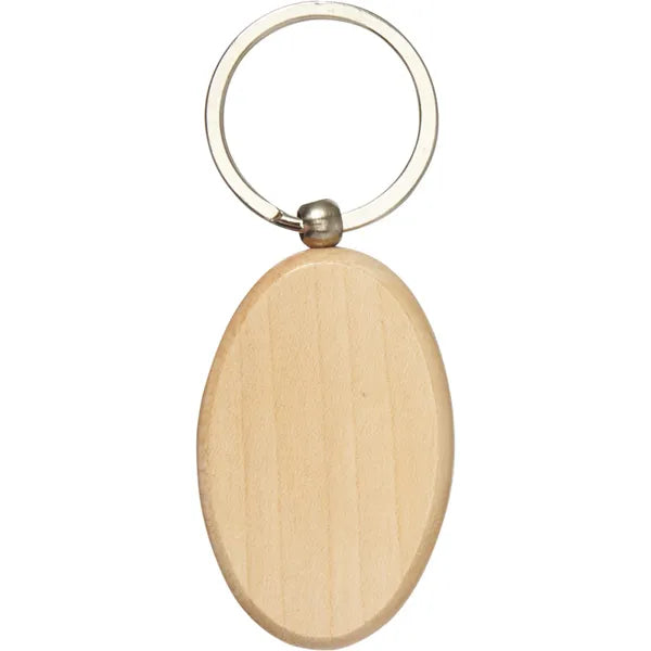 Houten sleutelhanger katherine ovaal met metalen ring, Beige - 187300