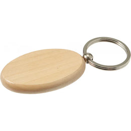 Houten sleutelhanger katherine ovaal met metalen ring, Beige - 187300