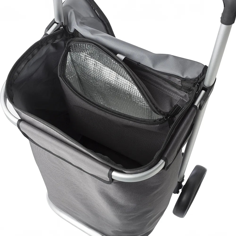 Boodschappentrolley met koelvak en aluminium frame detail, Grijs - 187561