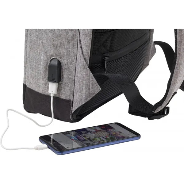 Laptoprugzak met USB-poort en 13 inch laptopvak detail van USB-aansluiting, Grijs - 187879