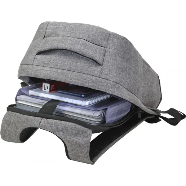 Laptoprugzak met USB-poort en 13 inch laptopvak geopend met inhoud, Grijs - 187879