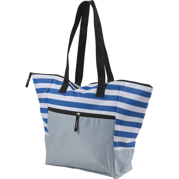 strandtas polyester ritssluiting blauw wit voorzijde 187953