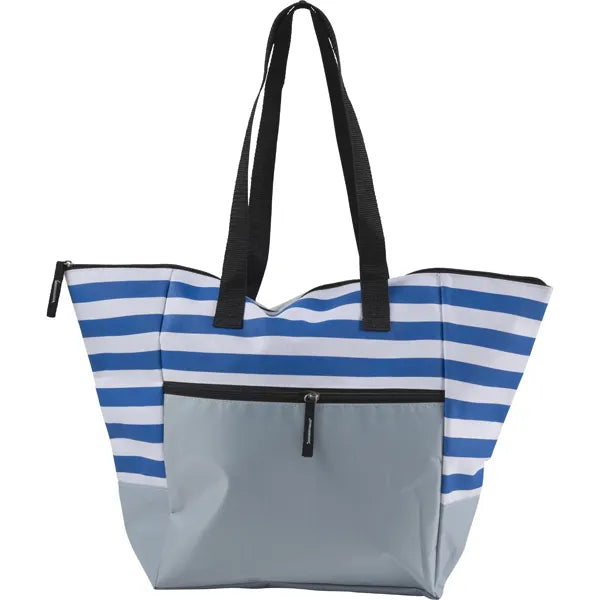 strandtas polyester ritssluiting blauw wit 187953