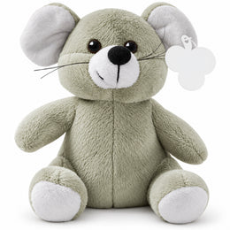 Pluche knuffelmuis met kartonnen oorlabel, zonder T-shirt, Grijs - 188091