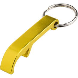 Aluminium flesopener met sleutelhanger, Geel - 188517