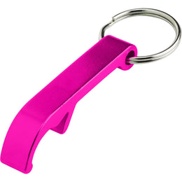 Aluminium flesopener met sleutelhanger, Roze - 188517