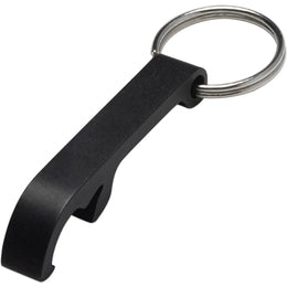 Aluminium flesopener met sleutelhanger, Zwart - 188517