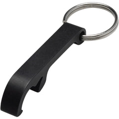 Aluminium flesopener met sleutelhanger - Zwart