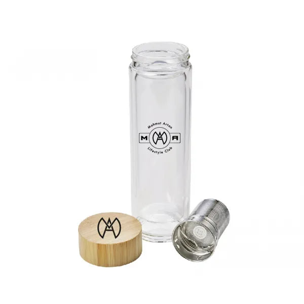 thermosfles dubbelwandig bamboe bruin met logo 189135