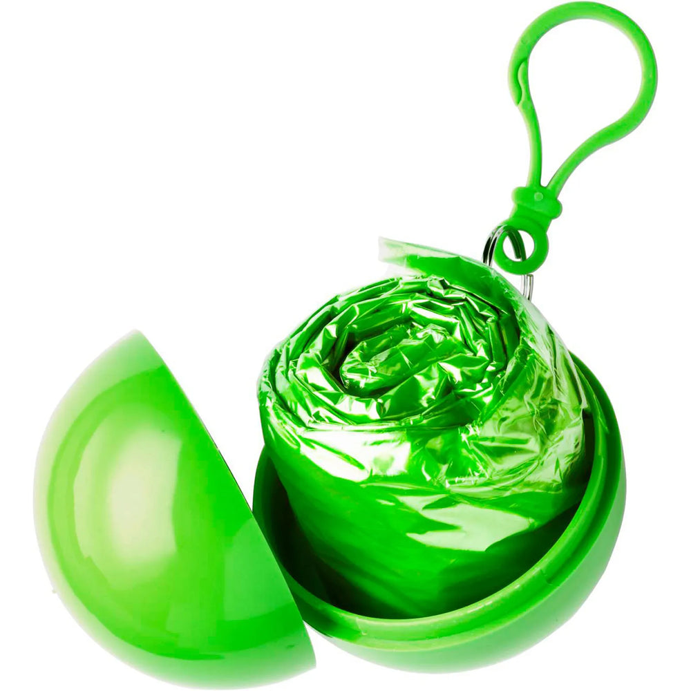 PVC poncho in gekleurde kunststof bal met karabijnhaak groen open 189137