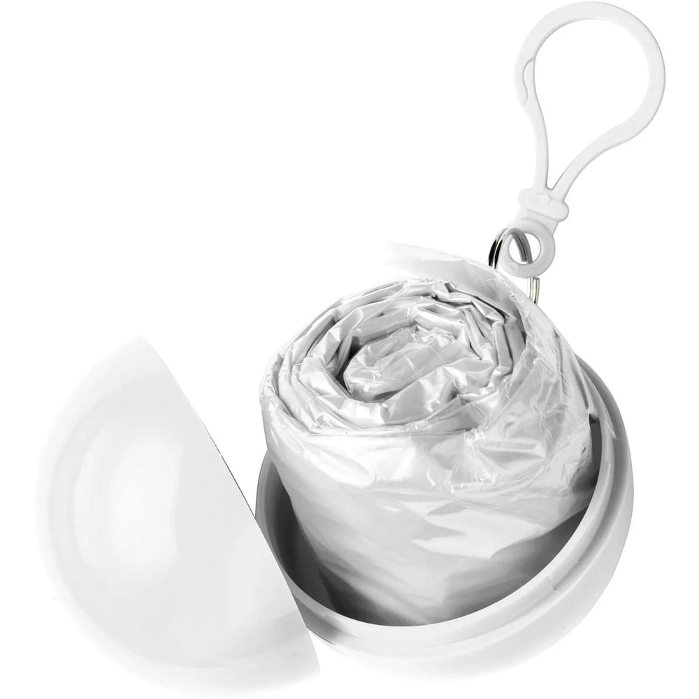 PVC poncho in gekleurde kunststof bal met karabijnhaak wit open 189137