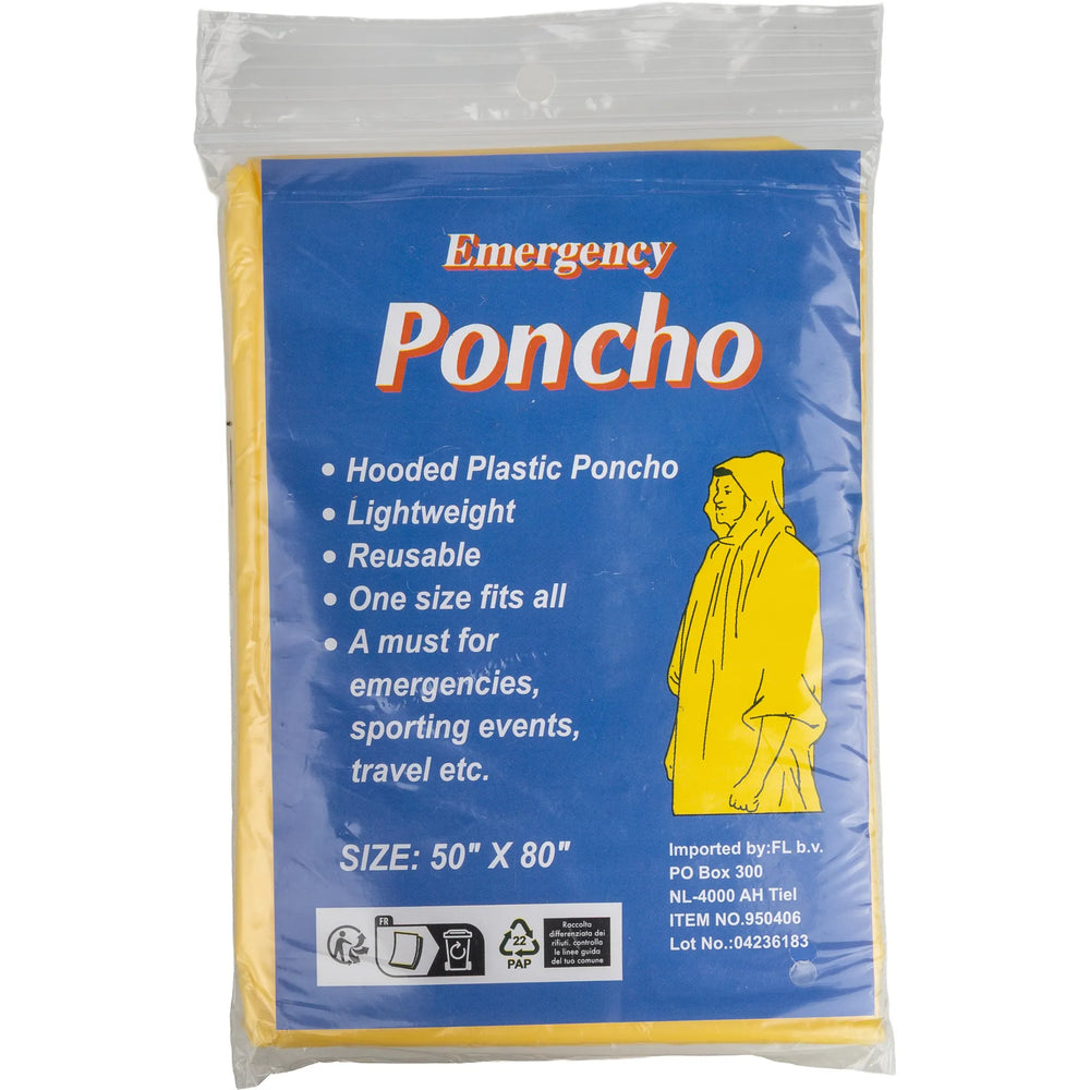 Transparante opvouwbare pe poncho per stuk in polybag verpakking voorzijde, Geel - 189504