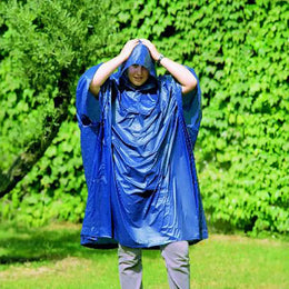 Opvouwbare poncho met capuchon in bijpassende hoes blauw 190971