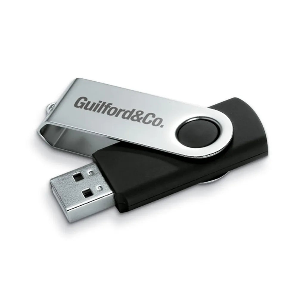 USB-stick 16 GB met metalen draaibehuizing met geopende draaibeugel en bedrukking, Zwart - 191001c