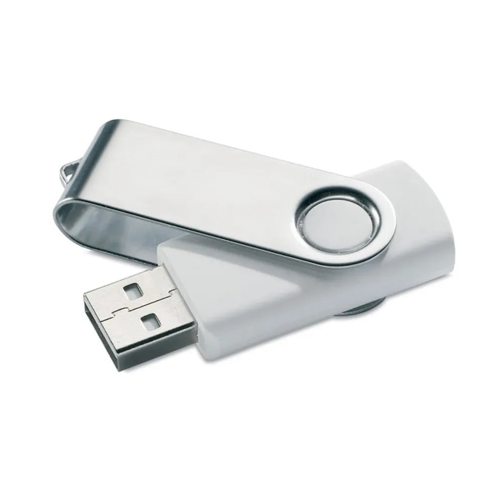 USB-stick 16 GB met metalen draaibehuizing met geopende draaibeugel, Wit - 191001c