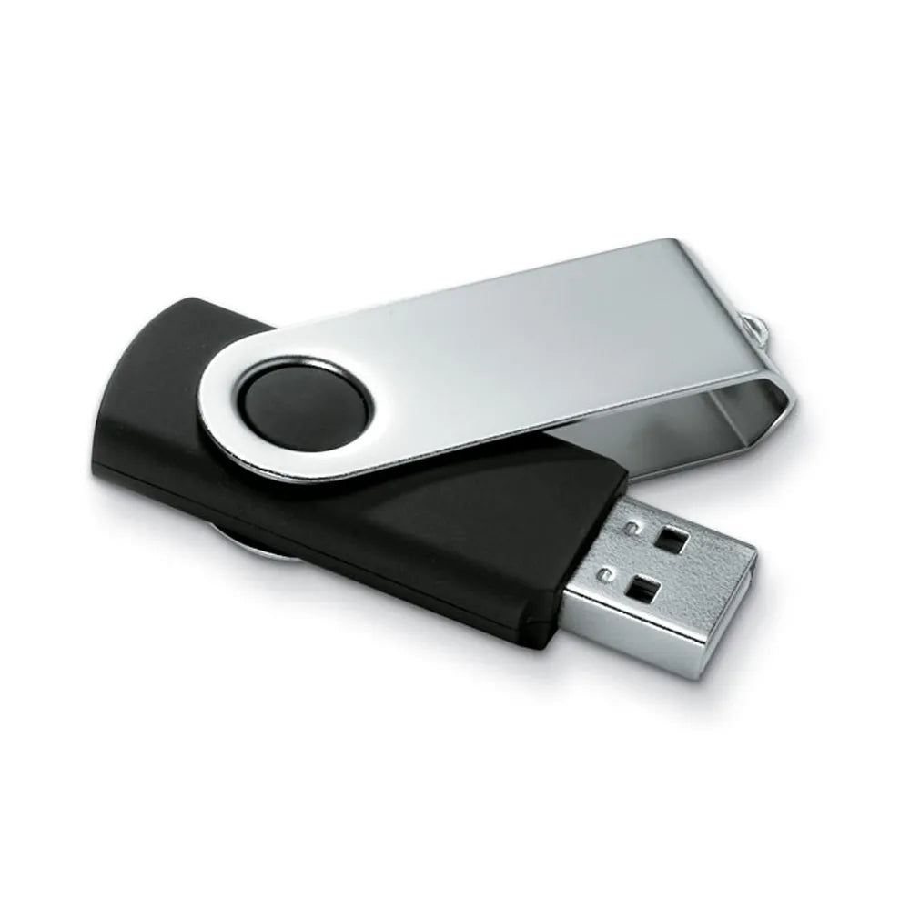 USB-stick 16 GB met metalen draaibehuizing met geopende draaibeugel, Zwart - 191001c