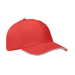 Geborstelde Katoenen Cap met 6 Panelen - Rood Wit