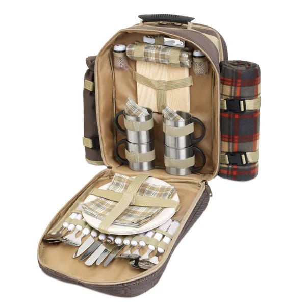 picknick rugzak picknickset 4 personen bruin open 191470