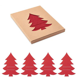 Vilten bestekhouders kerstboom set van 4 in kraft doosje, Rood - 191479