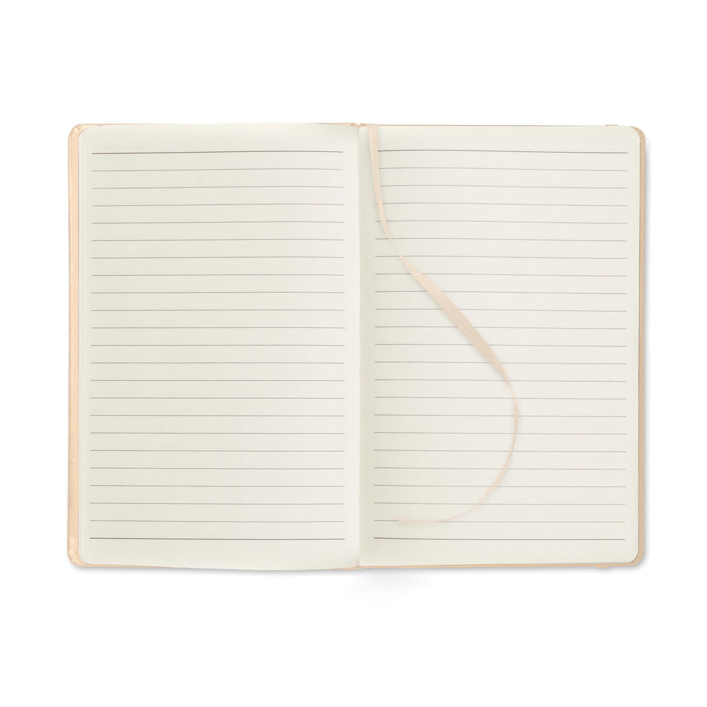 A5-notitieboek met gelinieerde pagina’s opengeslagen met leeslint, Crème - 191804