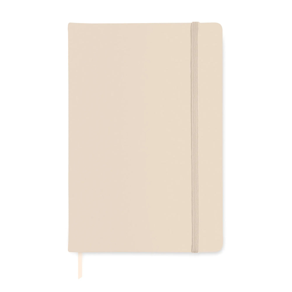 A5 notitieboek met harde PU kaft gerecycled papier, 192 pagina's voorzijde met elastieksluiting, Crème - 191804
