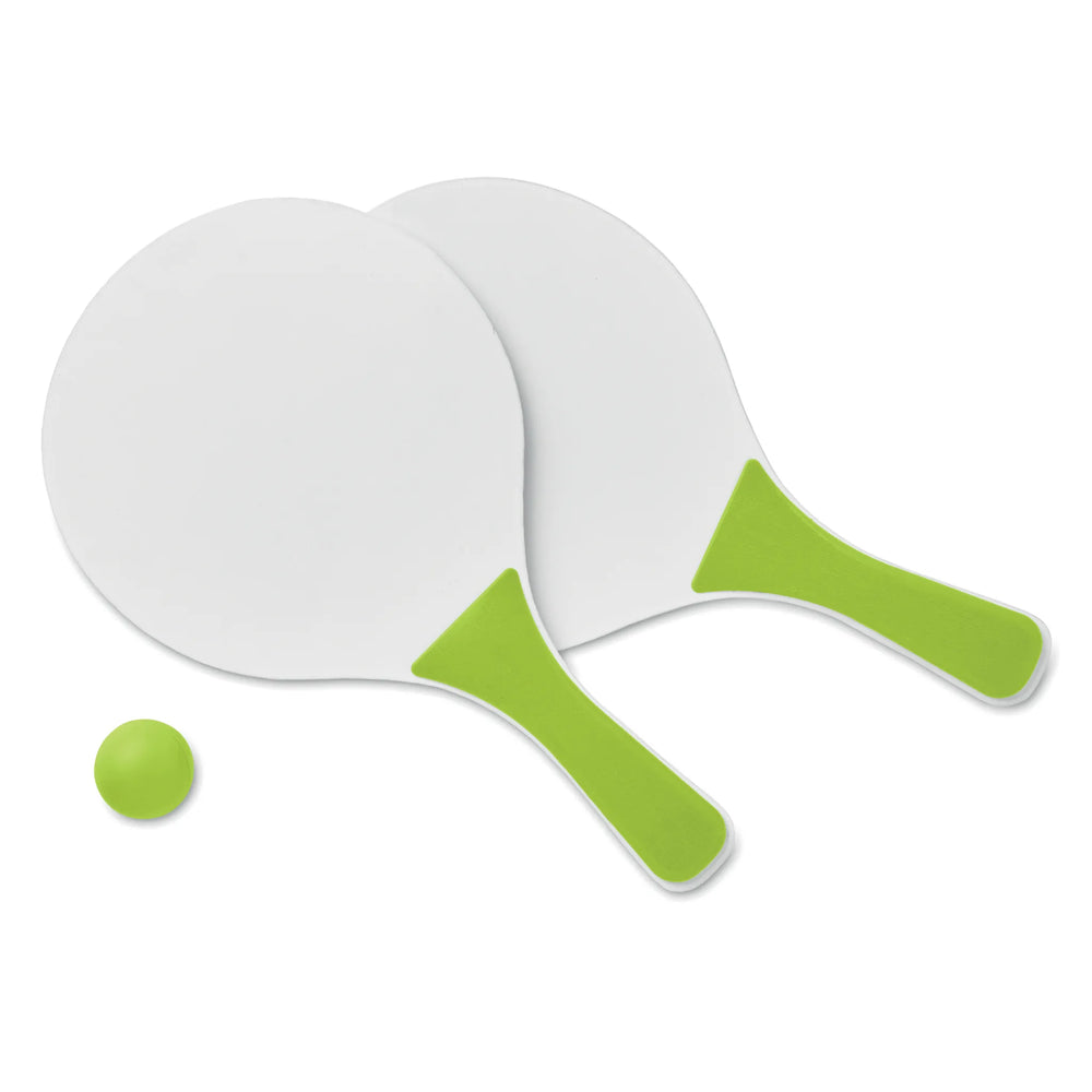Compacte strandtennisset met twee MDF-batjes en bal losse batjes en bal, Wit en limegroen - 191911