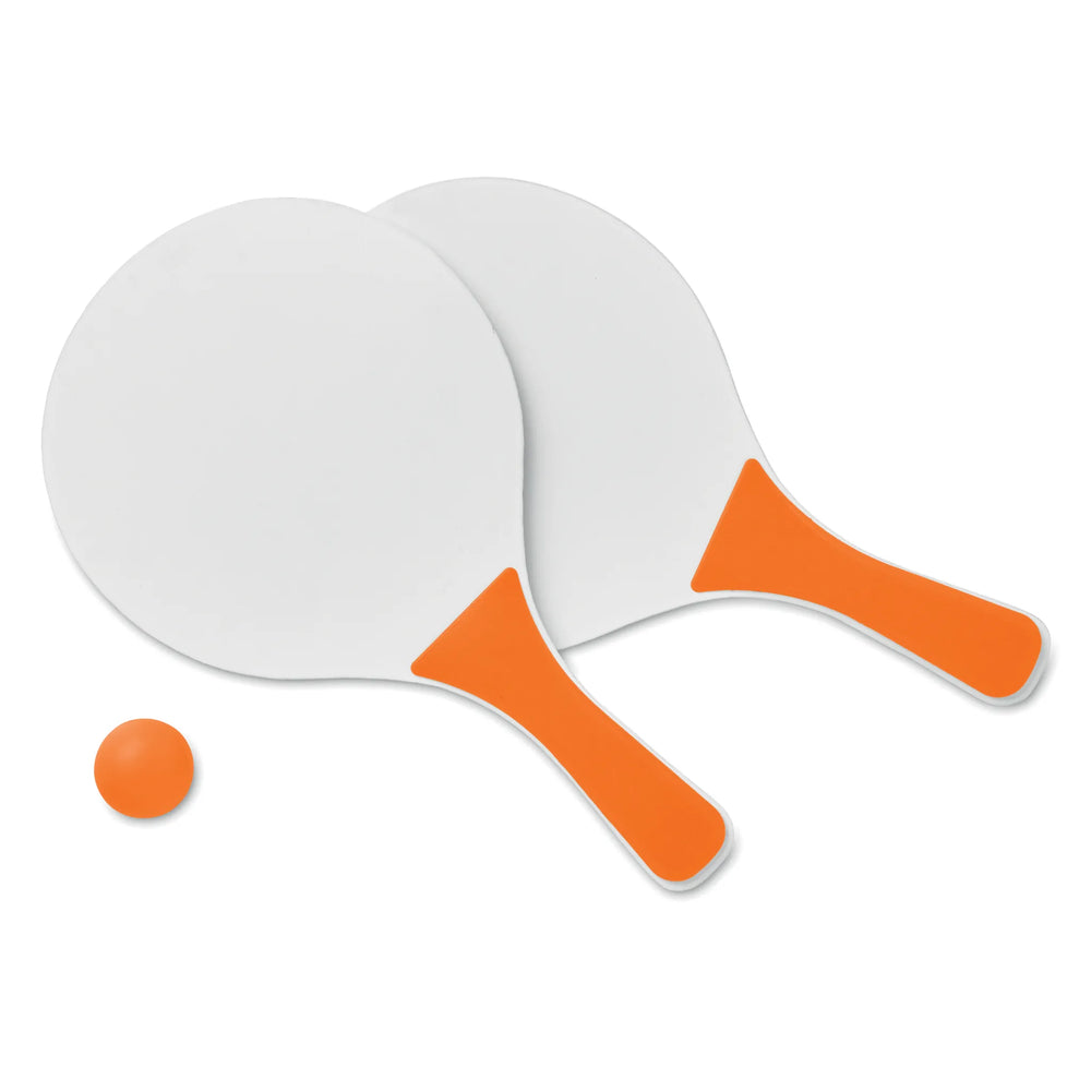 Compacte strandtennisset met twee MDF-batjes en bal losse batjes en bal, Wit en oranje - 191911